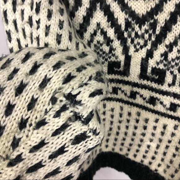 Vintage Sweater Red Sky Chunky Wool Blend Cream Black Pattern Heavy Knit Large - Picture 7 of 11